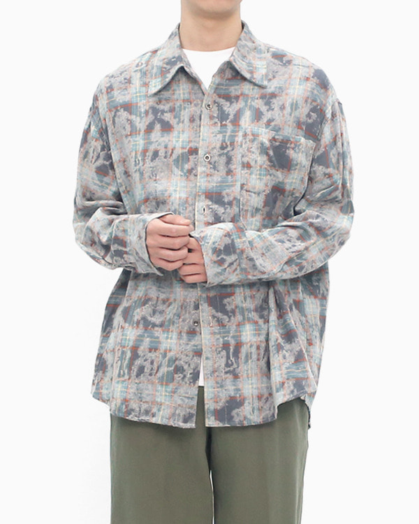 스콰즈 남자 셔츠 오버핏 빈티지 스트릿 체크남방 워싱체크셔츠 SSNET003